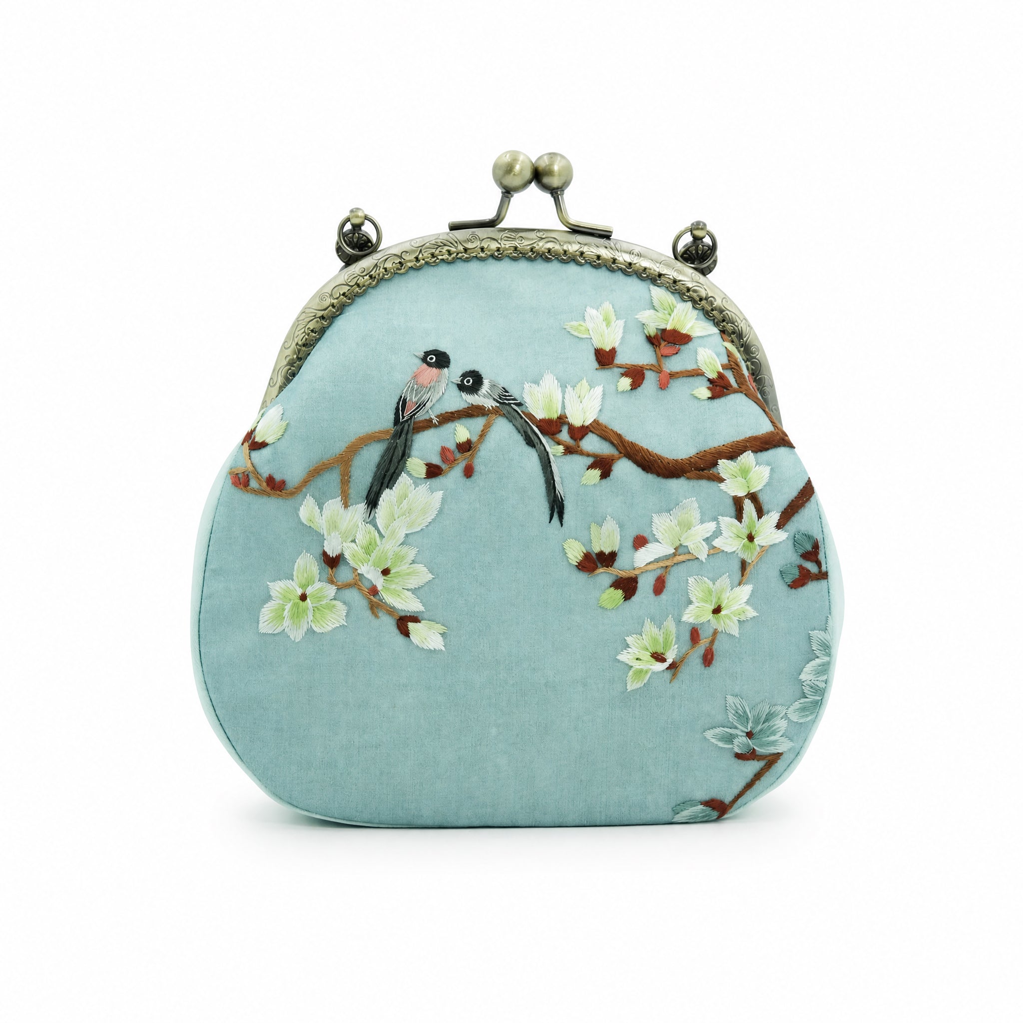 Apsastitch Su Embroidery "Magnolia & Bird" Tote Bag – 216-Hour Handcrafted Silk Art Bag with Bronze Hardware, Unique Chinese Heritage Fashion Accessory Gift