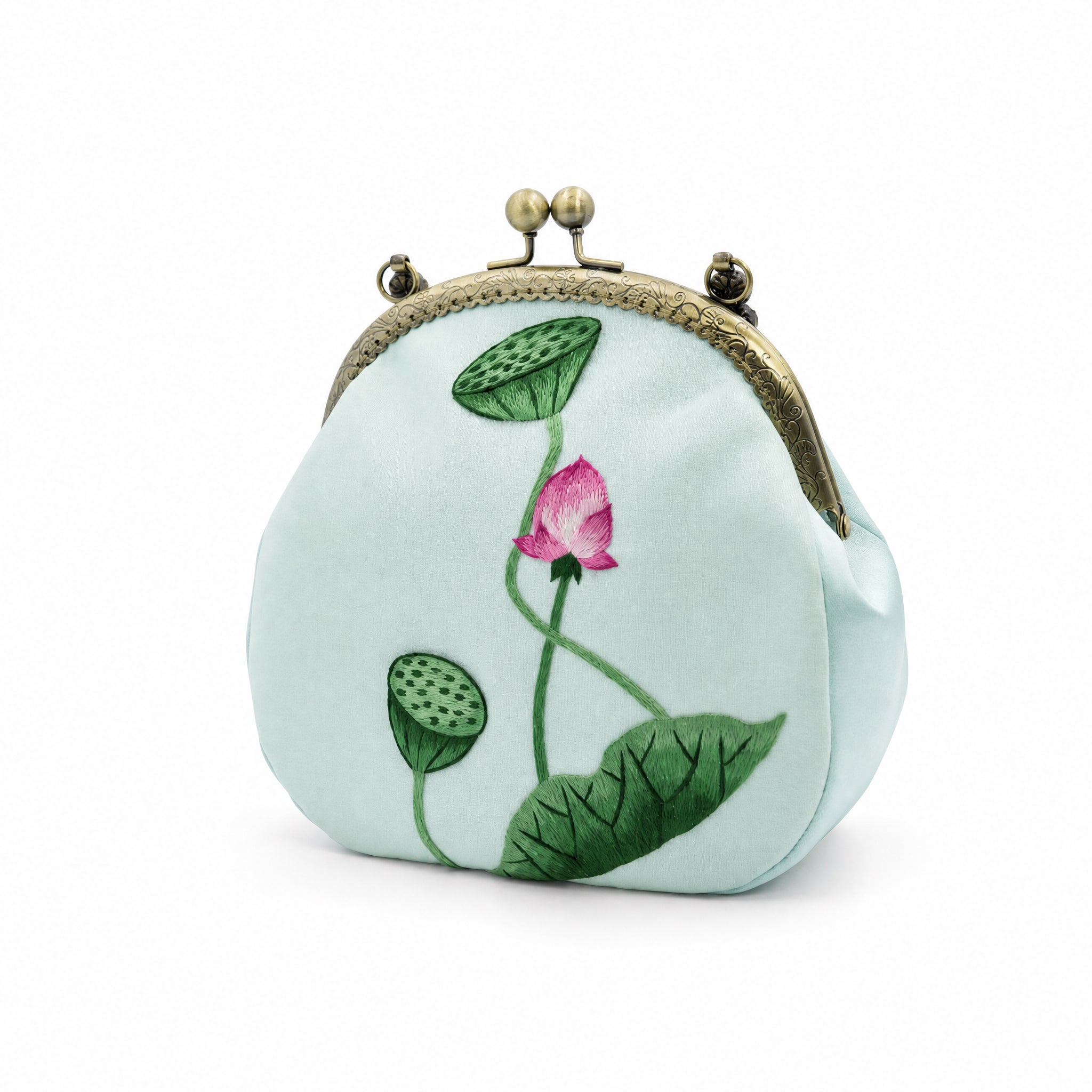 Apsastitch Su Embroidery "Lotus & Lotus Pod" Tote Bag – 216-Hour Handcrafted Silk Art Bag with Bronze Hardware, Unique Chinese Heritage Fashion Accessory Gift