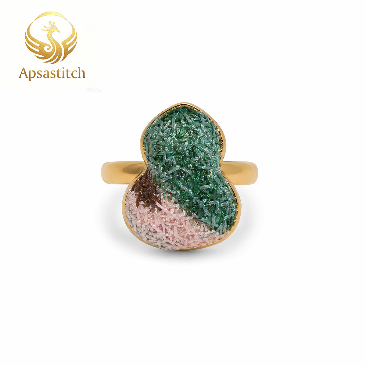 Apsastitch Dunhuang Five-Color Gourd Ring Series – 24K Gold-Plated S925 Silver with Mulberry Silk Embroidery, Five Auspicious Colors, Adjustable Ring Size, Unique Chinese Heritage Jewelry Gift