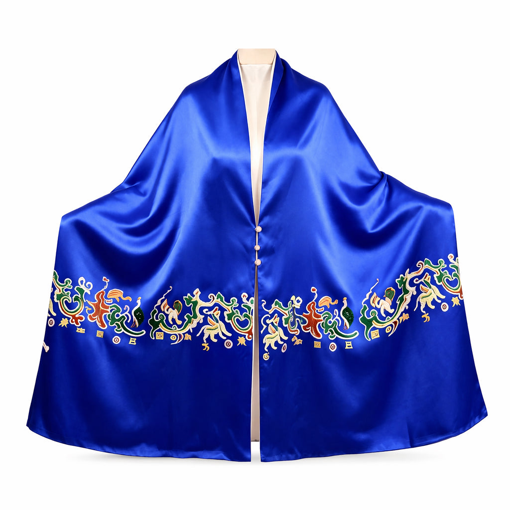 Apsastitch "Five Stars Rise in the East" Silk Scarf Wrap – 120-Hour Handcrafted Xiang Embroidery Silk Wrap, 16 Momme 100% Mulberry Silk, Han Dynasty Brocade Inspiration, Unique Chinese Heritage Wearable Art Gift