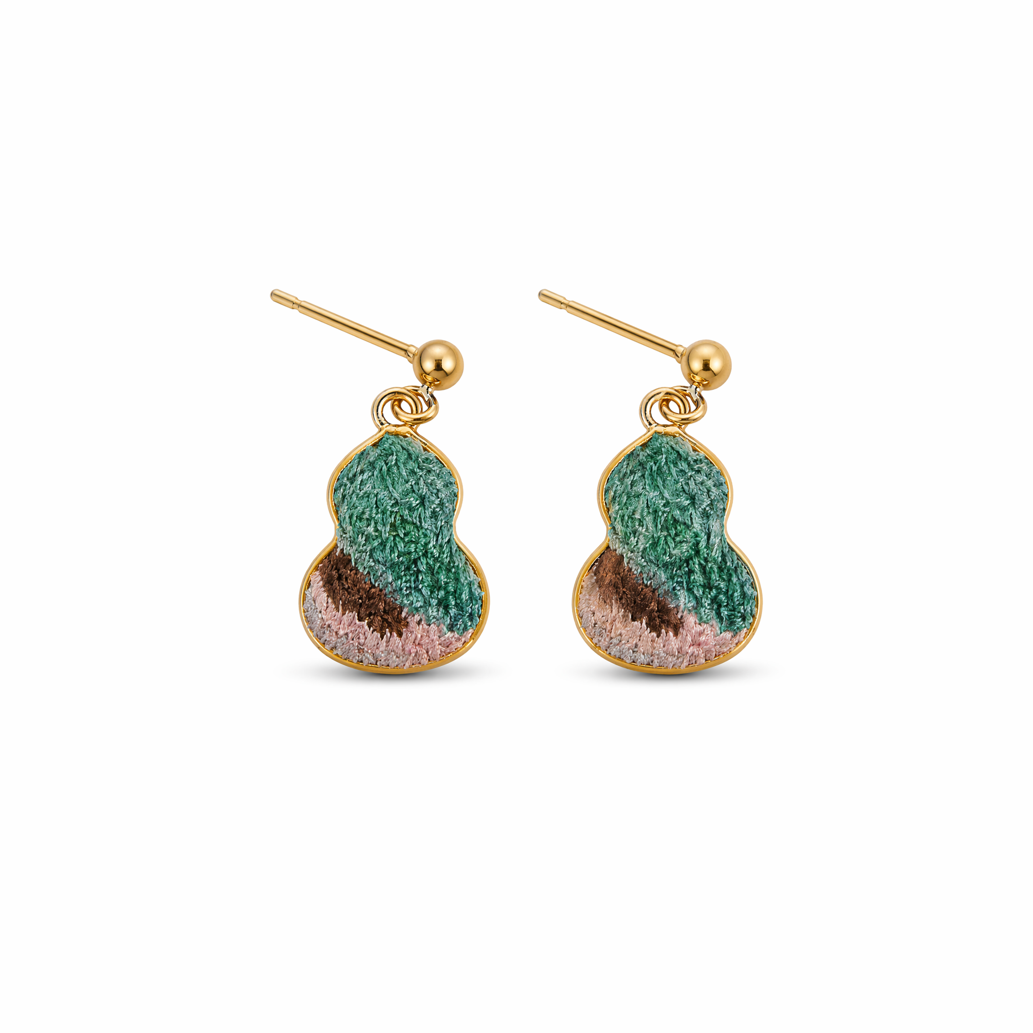 Apsastitch Dunhuang Five-Color Gourd Earrings Series – 24K Gold-Plated S925 Silver with Mulberry Silk Embroidery, Five Auspicious Colors, Unique Chinese Heritage Jewelry Gift