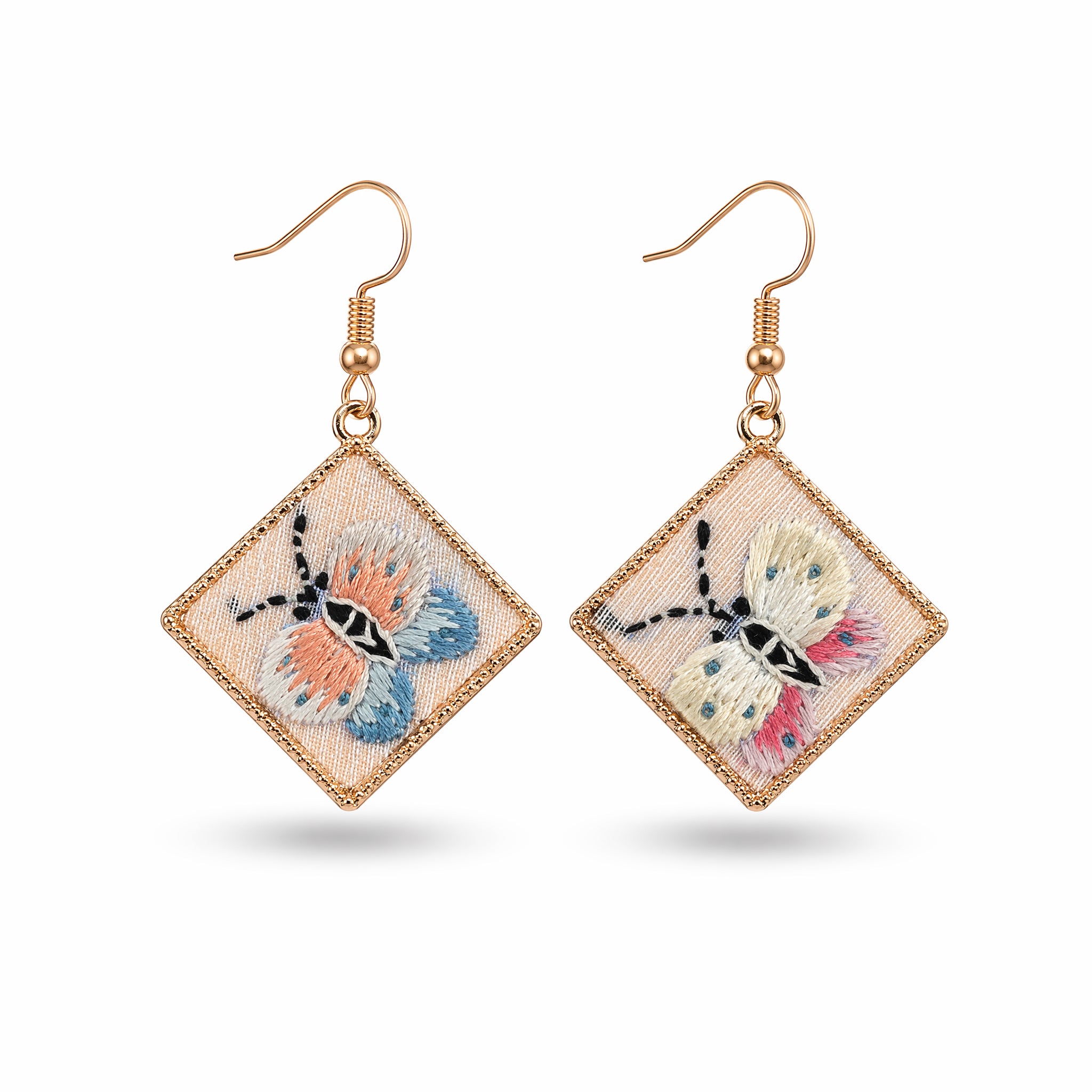Apsastitch Xiang Embroidery "Butterfly" Earrings – 24-Hour Handcrafted Intangible Cultural Heritage Earrings, Mulberry Silk Thread with Blended Stitch, Unique Chinese Floral Jewelry Gift