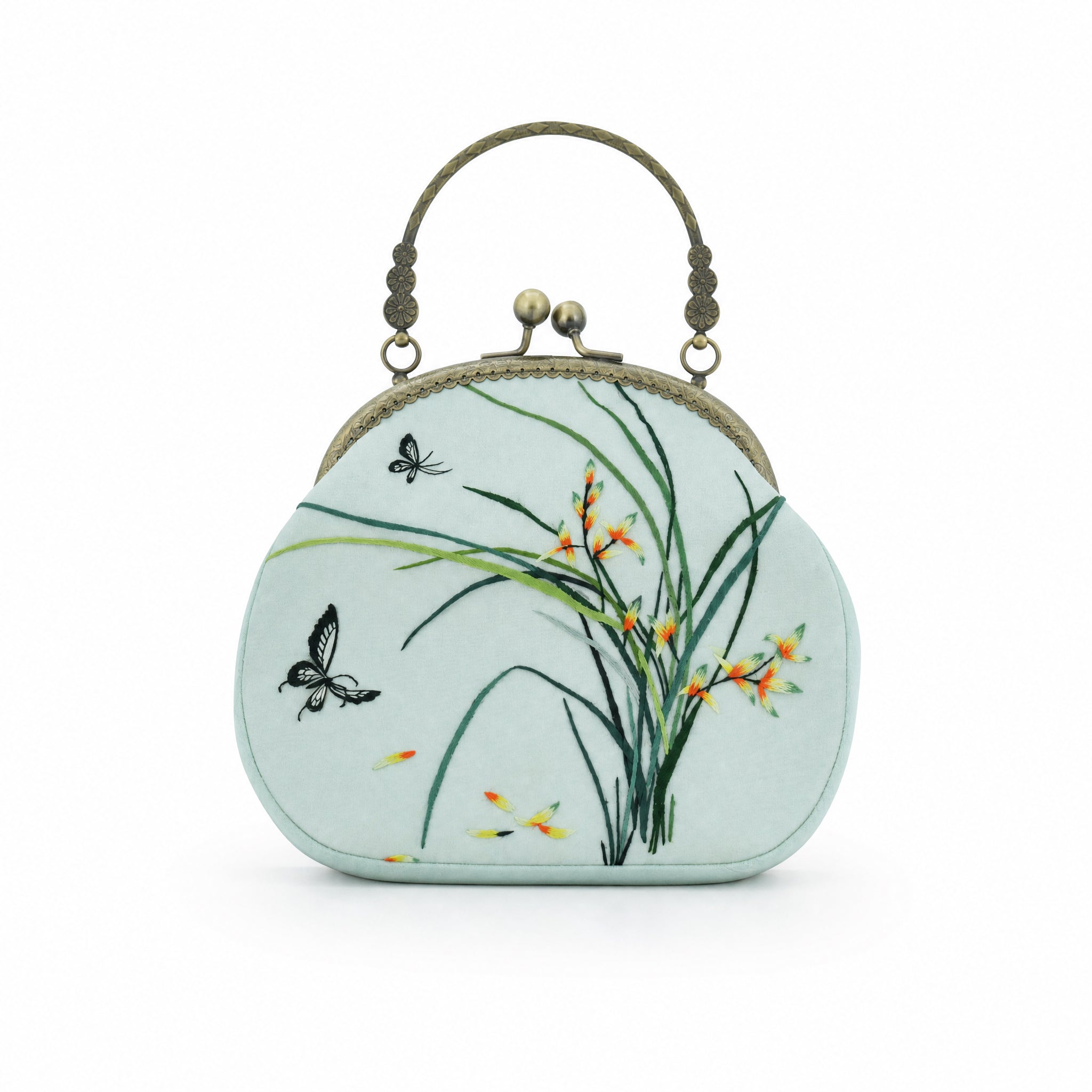 Apsastitch Su Embroidery "Orchid" Tote Bag – 216-Hour Handcrafted Silk Art Bag with Bronze Hardware, Unique Chinese Heritage Fashion Accessory Gift