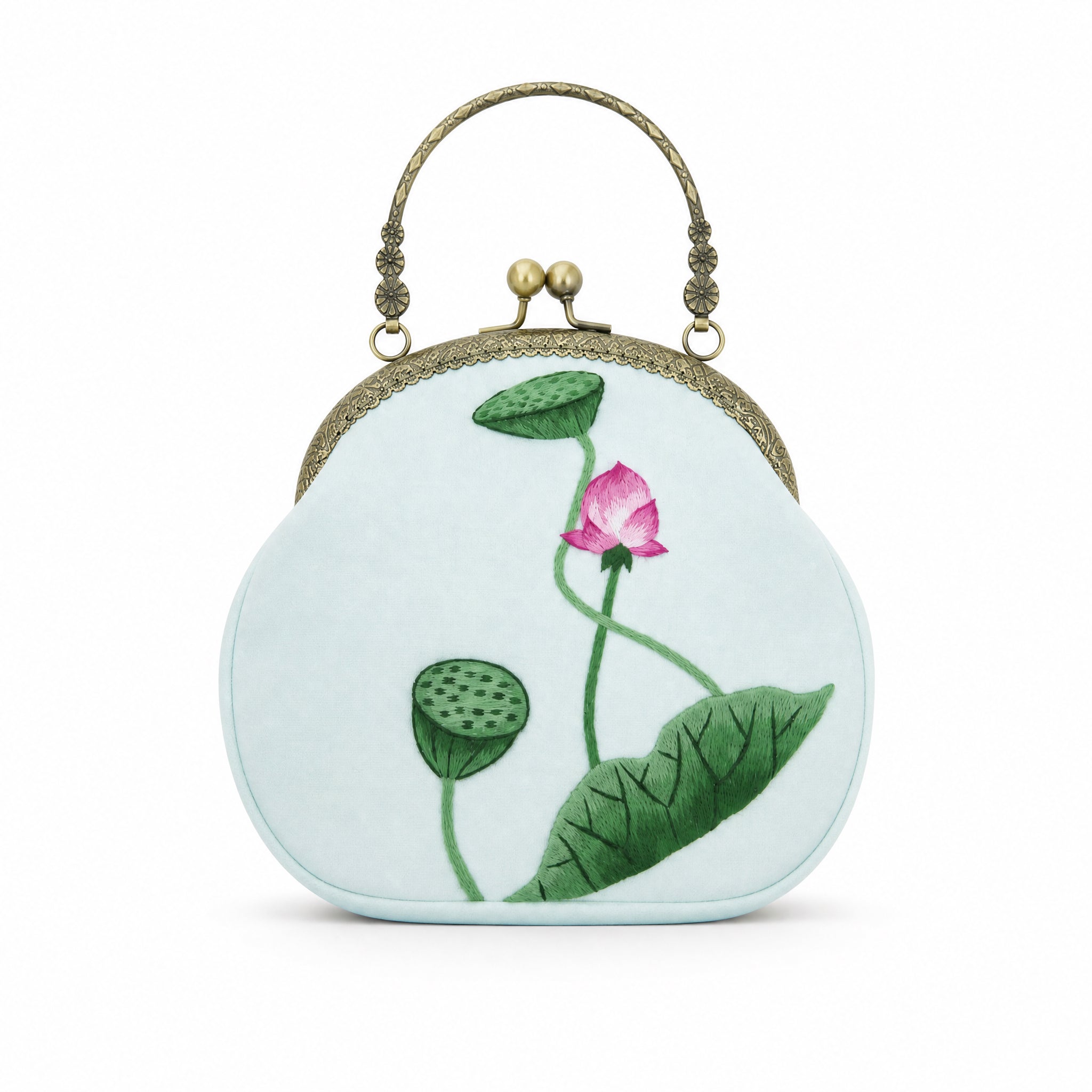 Apsastitch Su Embroidery "Lotus & Lotus Pod" Tote Bag – 216-Hour Handcrafted Silk Art Bag with Bronze Hardware, Unique Chinese Heritage Fashion Accessory Gift