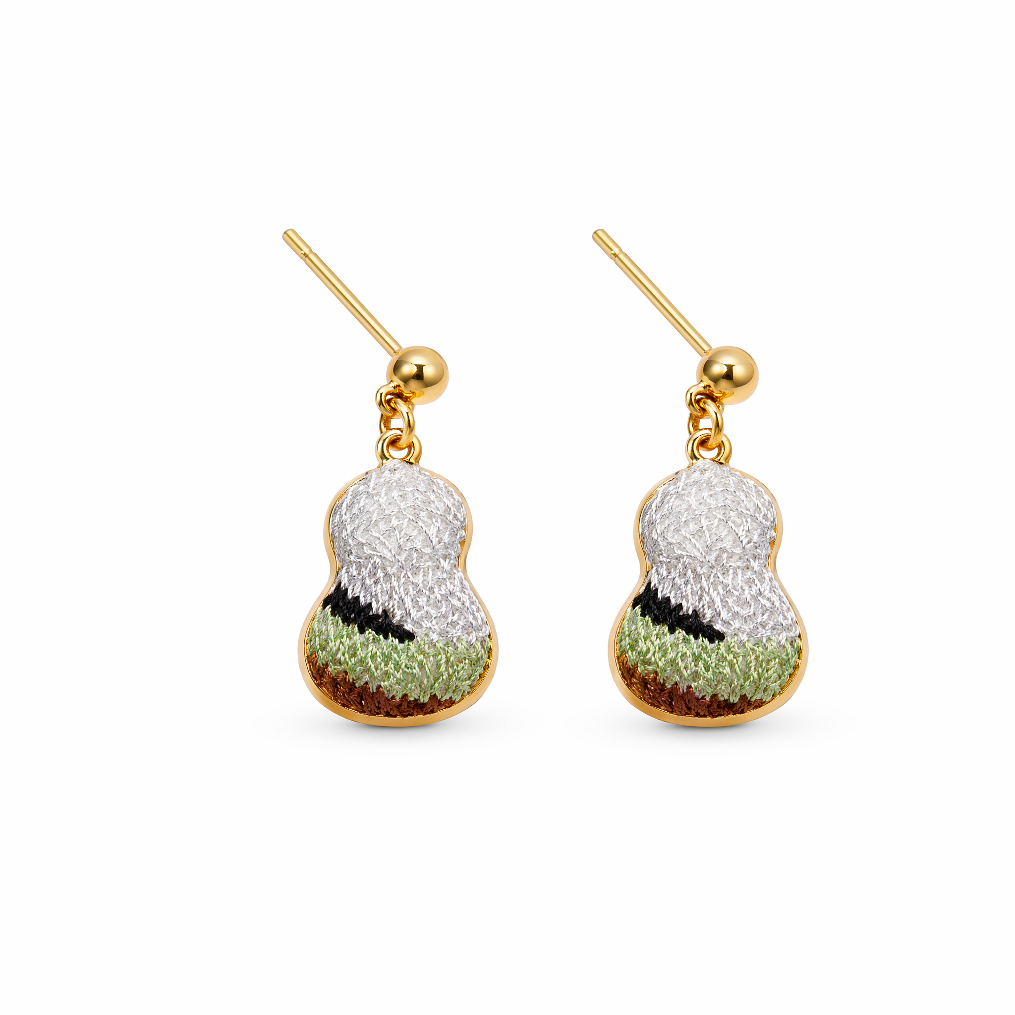 Apsastitch Dunhuang Five-Color Gourd Earrings Series – 24K Gold-Plated S925 Silver with Mulberry Silk Embroidery, Five Auspicious Colors, Unique Chinese Heritage Jewelry Gift