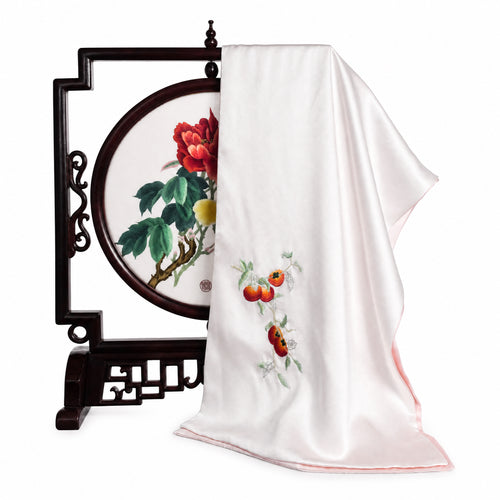 Apsastitch "Shishi Ruyi" Pink Silk Scarf – 40-Hour Handcrafted Xiang Embroidery Silk Scarf, 100% Mulberry Silk, Unique Chinese Heritage Fashion Accessory Gift
