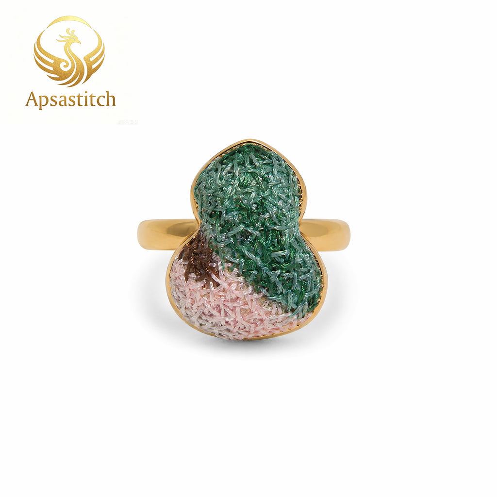 Apsastitch Hand-Embroidered Gourd Ring | 24K Gold-Plated S925 Silver with Dunhuang Five-Color Blessing | Limited Edition Certified Artisan Piece