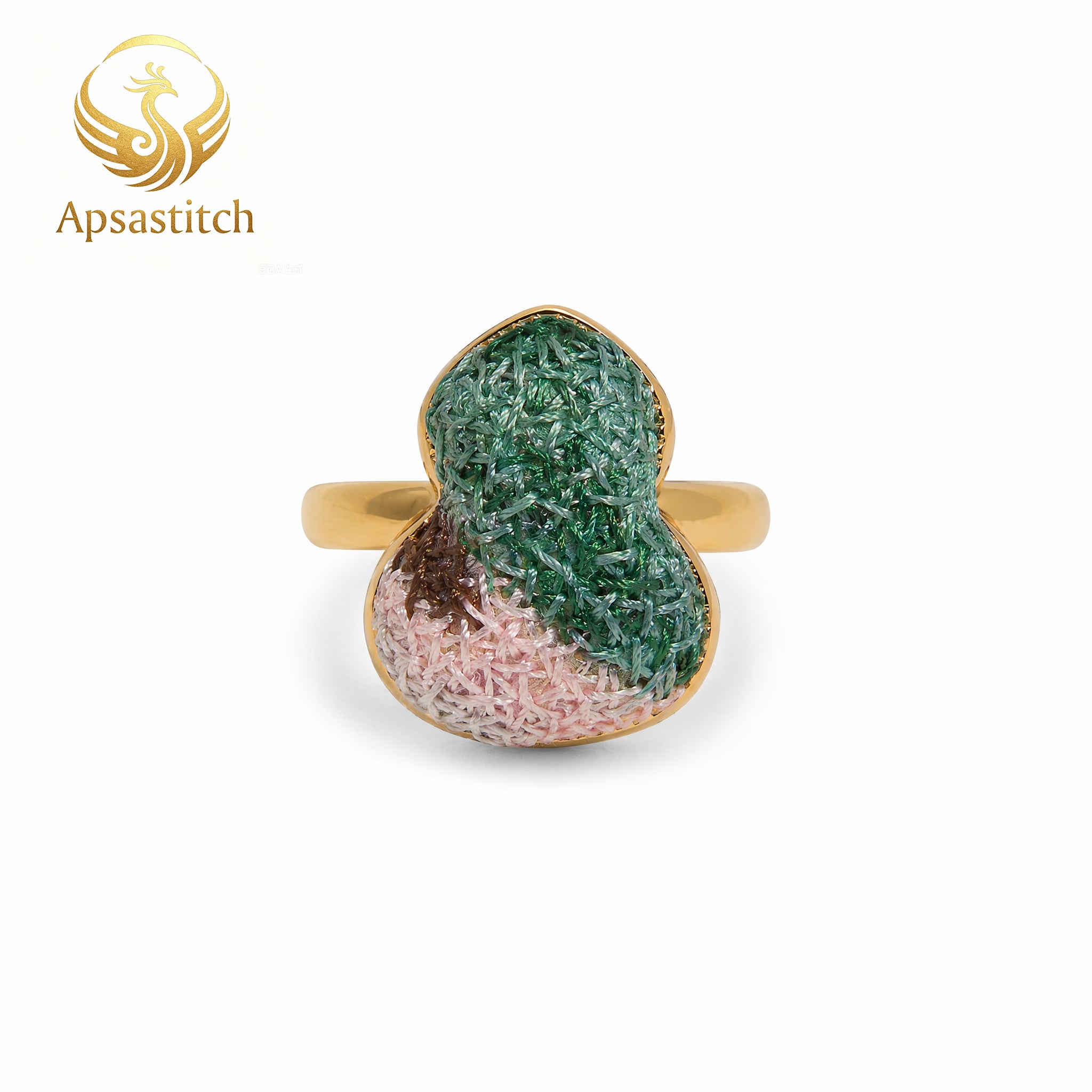 Apsastitch Hand-Embroidered Gourd Ring | 24K Gold-Plated S925 Silver with Dunhuang Five-Color Blessing | Limited Edition Certified Artisan Piece
