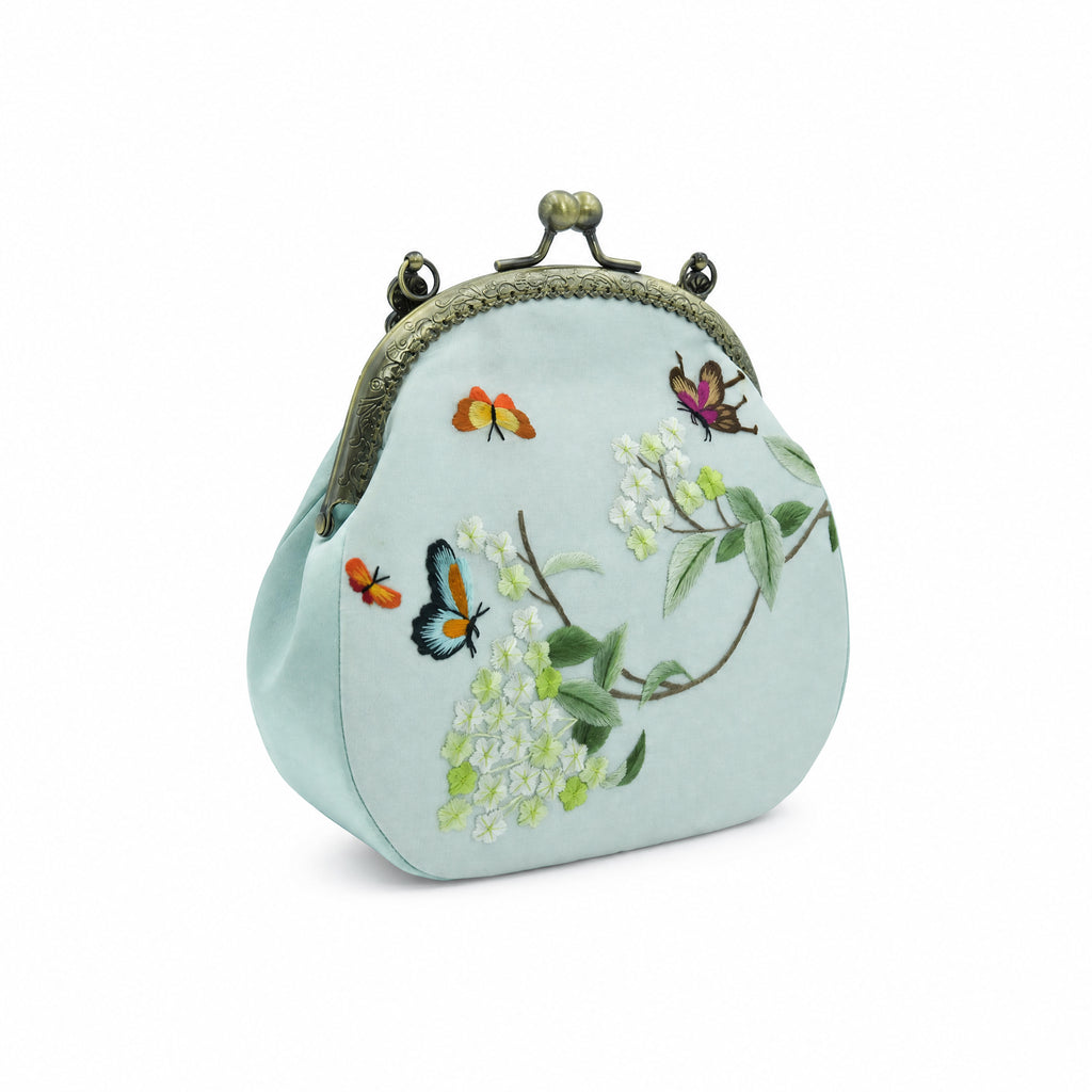 Apsastitch Su Embroidery "Floral Butterfly" Tote Bag – 216-Hour Handcrafted Silk Art Bag with Bronze Hardware, Unique Chinese Heritage Fashion Accessory Gift
