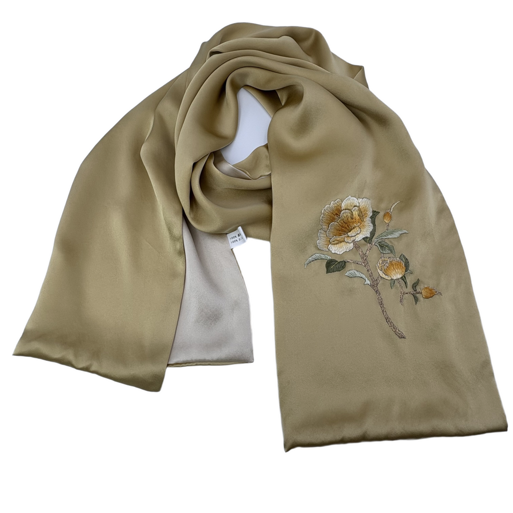 Luxury Handmade Embroidered Silk Scarf Women 100% Real Mulberry Silk Shawl Wrap High-End Gift