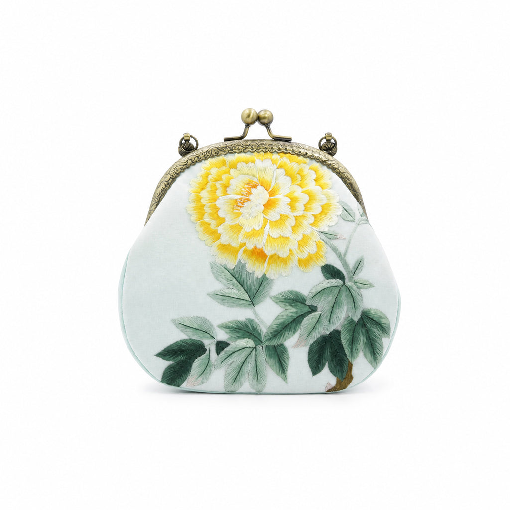 Apsastitch Xiang Embroidery Golden Chrysanthemum Tote Bag – 24-Hour Handcrafted Silk Art Bag with Bronze Hardware, Unique Chinese Heritage Fashion Accessory Gift