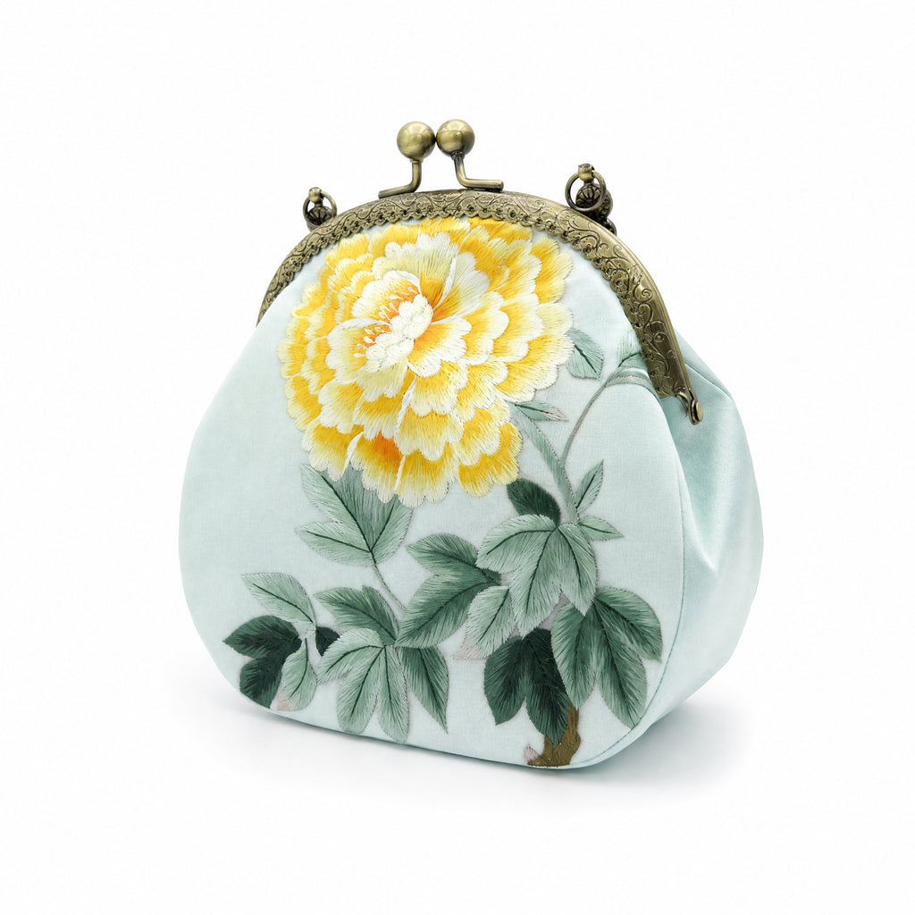 Apsastitch Xiang Embroidery Golden Chrysanthemum Tote Bag – 24-Hour Handcrafted Silk Art Bag with Bronze Hardware, Unique Chinese Heritage Fashion Accessory Gift