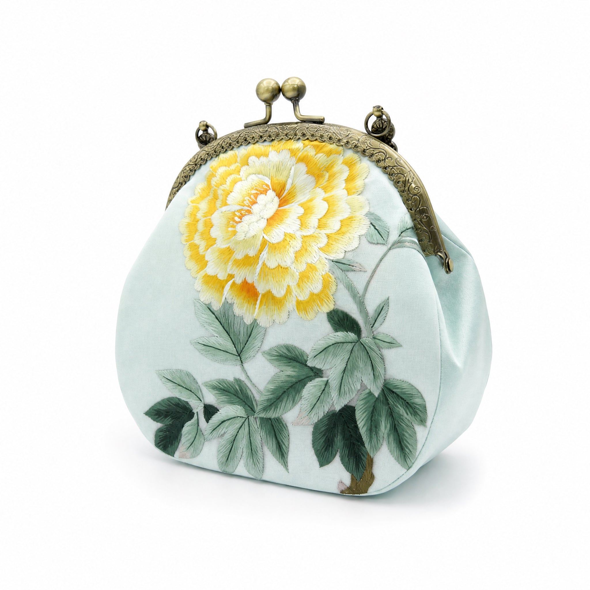 Apsastitch Xiang Embroidery Golden Chrysanthemum Tote Bag – 24-Hour Handcrafted Silk Art Bag with Bronze Hardware, Unique Chinese Heritage Fashion Accessory Gift