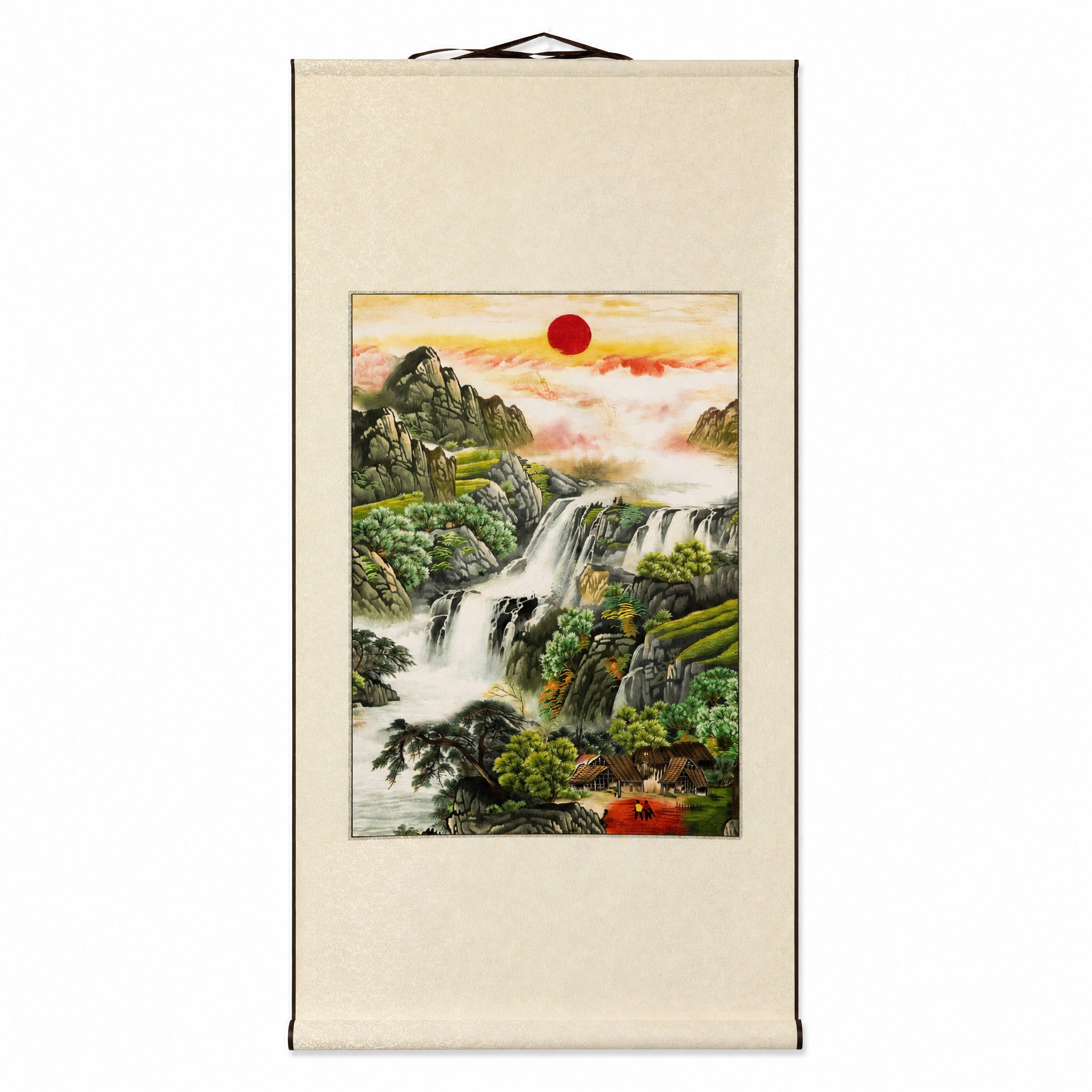 Apsastitch Xiang Embroidery "Rising Sun" Scroll – 96-Hour Handcrafted Silk Embroidery Wall Art with Brocade Mounting, Symbol of Prosperity & New Beginnings, Unique Chinese Heritage Home Decor Gift