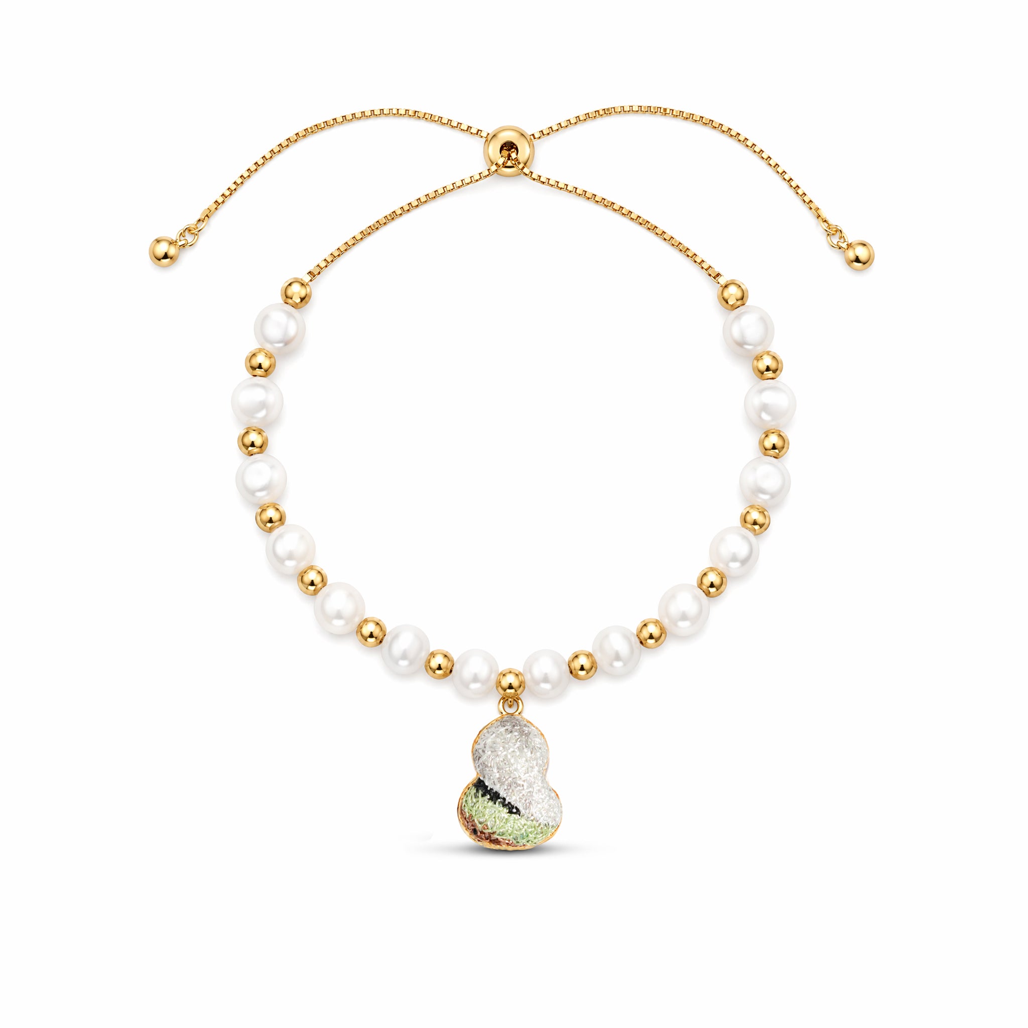 Apsastitch Hand-Embroidered Gourd Bracelet | 24K Gold Vermeil S925 Silver with Freshwater Pearl | Dunhuang Five-Color Blessing Jewelry | Limited Edition Certified Artisan Piece