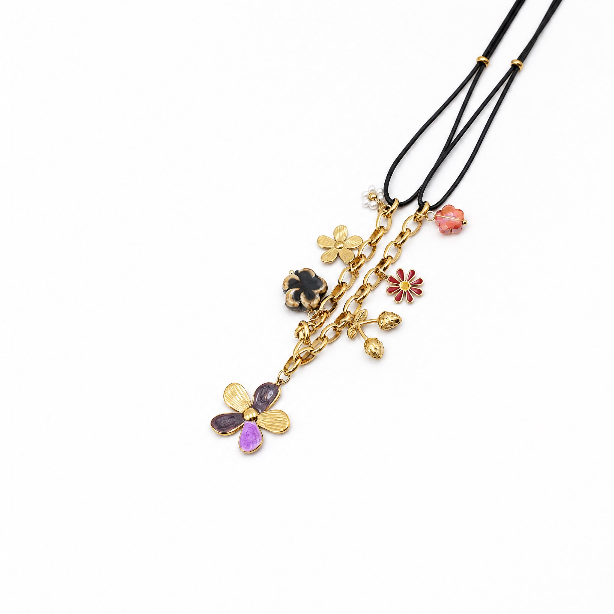 Apsastitch Five-Color Flower Pendant with Multi-Flower Copper-Plated Necklace – Copper-Plated Chain with Colorful Floral Pendant, Vibrant Fashion Jewelry Gift