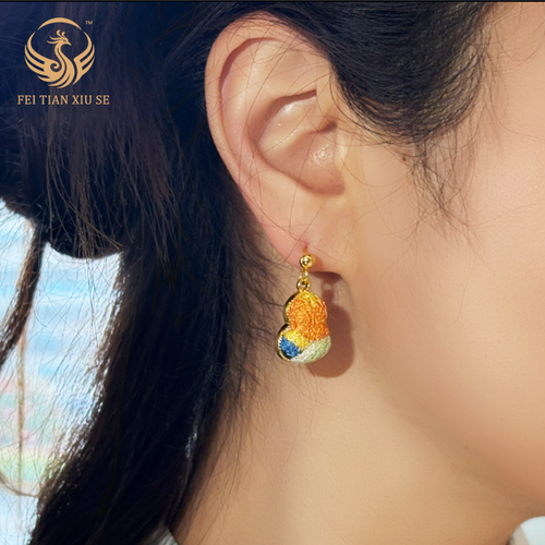 24KGold Plated Handmade Intangible Heritage Dangle Earrings Women Light Luxury Premium Gift