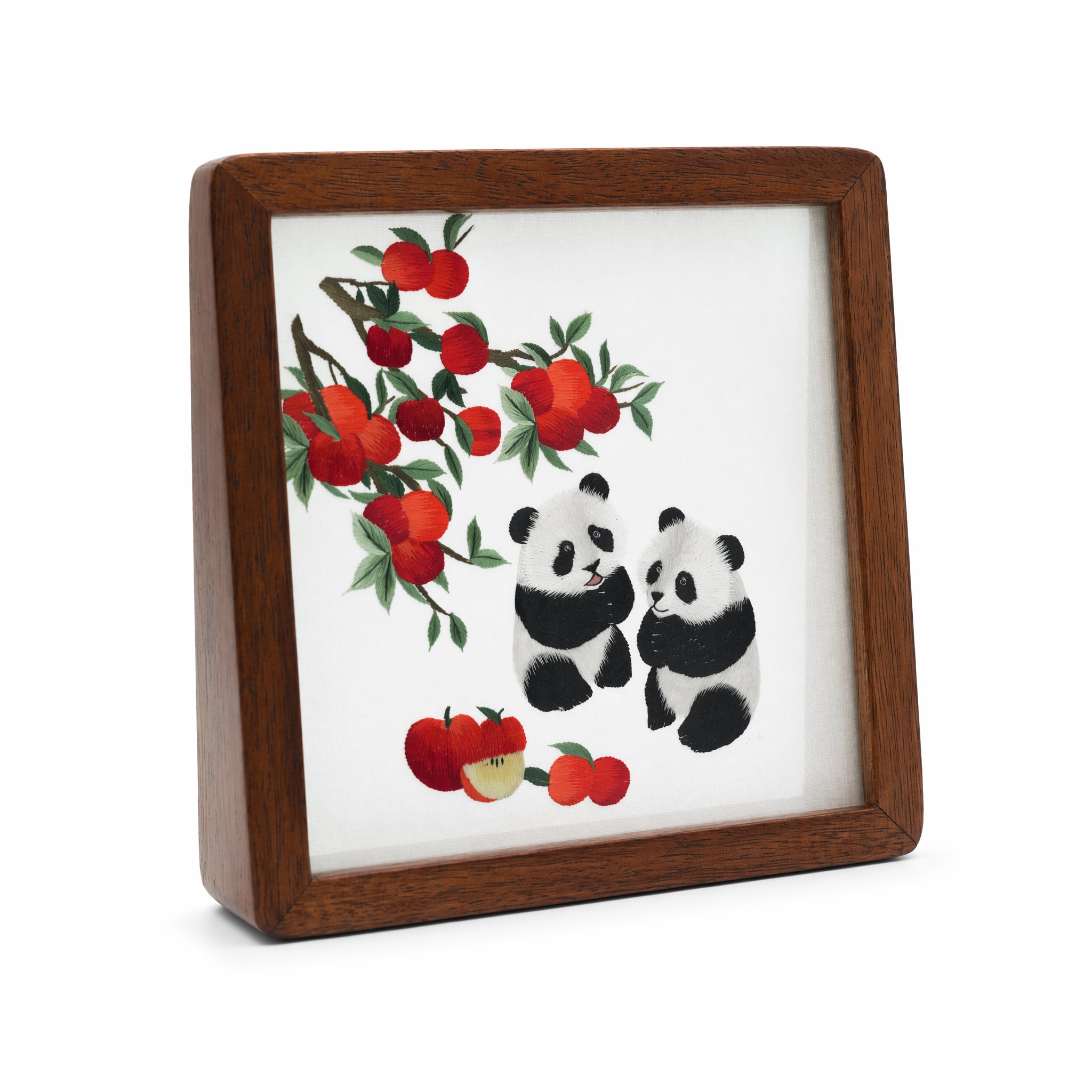 Apsastitch Double-Sided Persimmon Blessing Embroidery Table Screen – 68-Hour Handcrafted Xiang Embroidery Art Collectible, Silk Satin with Solid Wood Frame, Home Decor Art, Unique Chinese Housewarming Gift