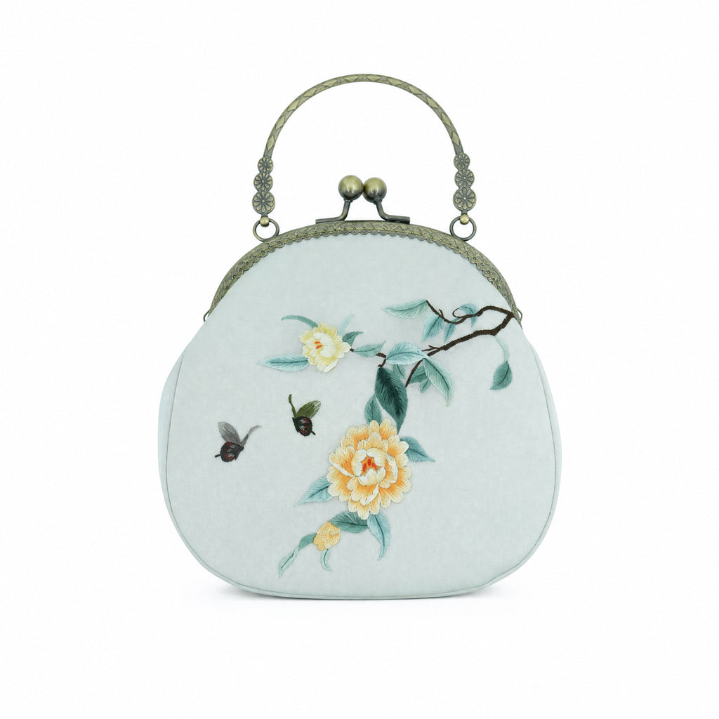 Apsastitch Su Embroidery "Butterfly & Peony" Tote Bag – 216-Hour Handcrafted Silk Art Bag with Bronze Hardware, Unique Chinese Heritage Fashion Accessory Gift