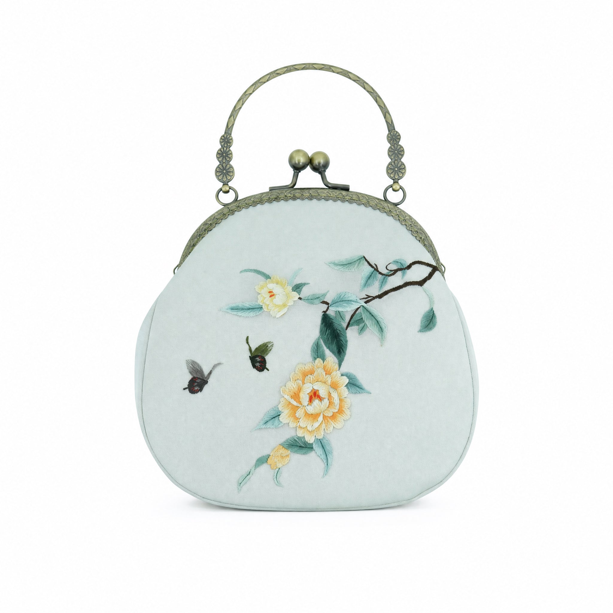 Apsastitch Su Embroidery "Butterfly & Peony" Tote Bag – 216-Hour Handcrafted Silk Art Bag with Bronze Hardware, Unique Chinese Heritage Fashion Accessory Gift