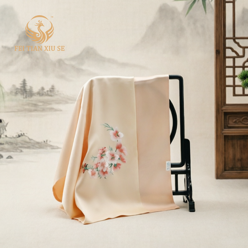 Luxury Handmade Embroidered Silk Scarf Women 100% Real Mulberry Silk Shawl Wrap High-End Gift