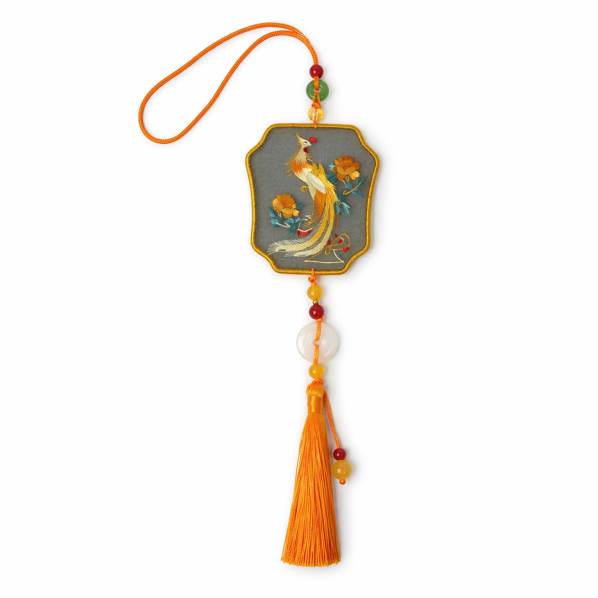 Apsastitch Su Embroidery "Phoenix" Car Hanging Ornament – 120-Hour Handcrafted Suzhou Embroidery Car Charm, 100% Mulberry Silk Base, Phoenix Rearview Mirror Decor, Unique Nobility & Prosperity Gift