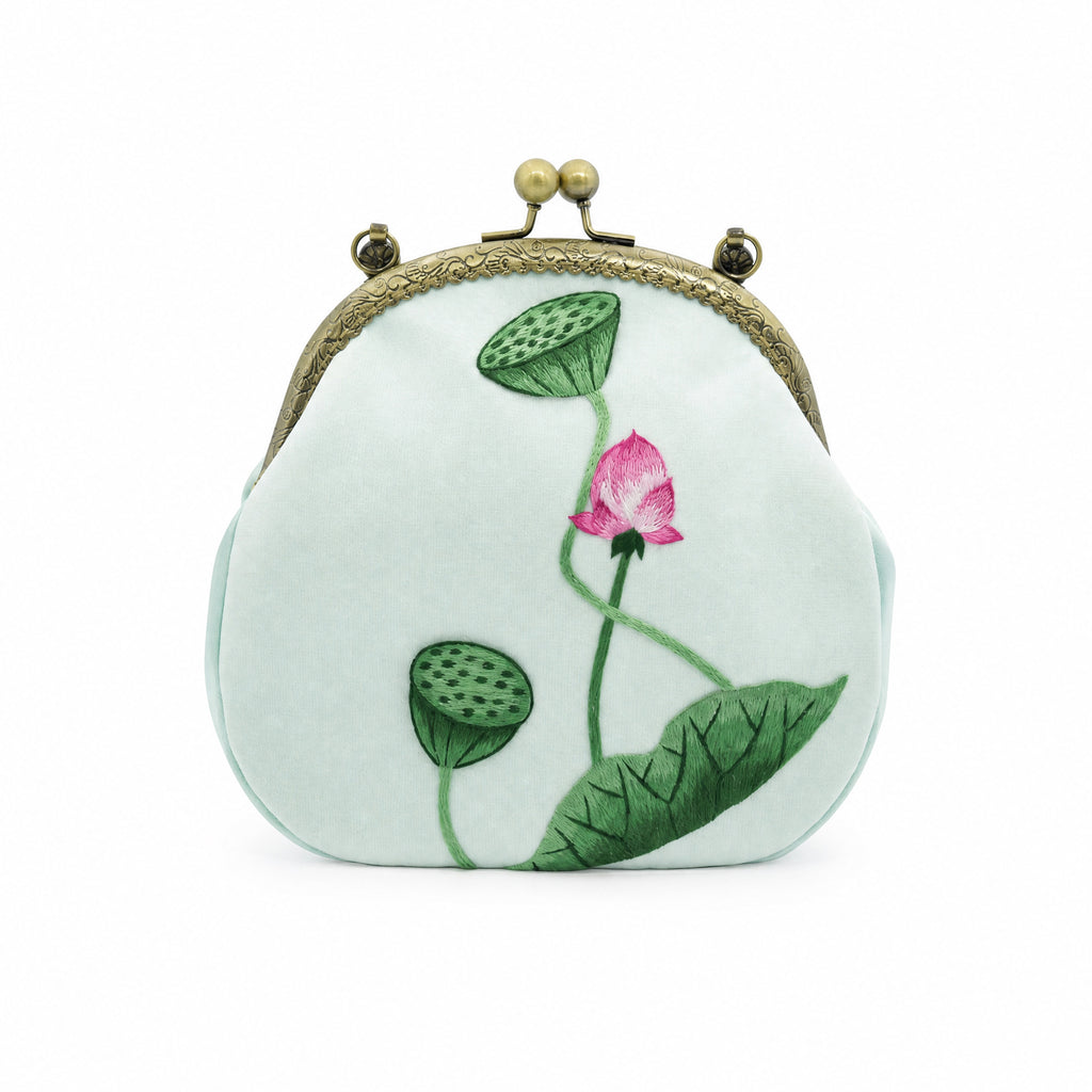 Apsastitch Su Embroidery "Lotus & Lotus Pod" Tote Bag – 216-Hour Handcrafted Silk Art Bag with Bronze Hardware, Unique Chinese Heritage Fashion Accessory Gift