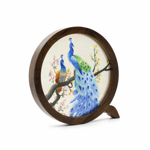 Apsastitch Double-Sided QQ Peacock Embroidery Table Screen – 48-Hour Handcrafted Xiang Embroidery Art Collectible, Silk Satin with Walnut Wood Frame, Home Decor Art, Unique Chinese Housewarming Gift