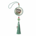 Apsastitch Su Embroidery "Lucky Cat" Car Hanging Ornament – 120-Hour Handcrafted Suzhou Embroidery Car Charm, 100% Mulberry Silk Base, Cute Cat Rearview Mirror Decor, Unique Lucky Gift