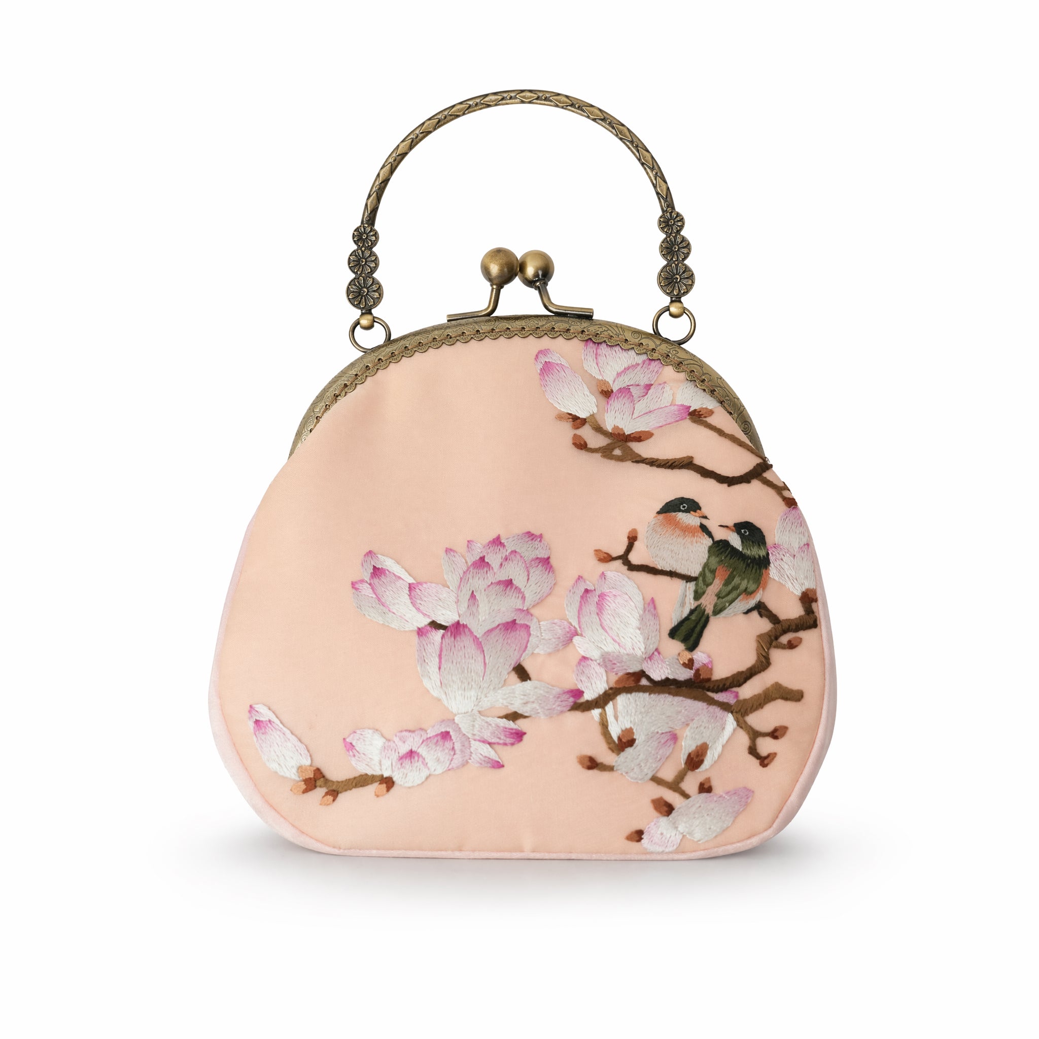 Apsastitch Su Embroidery "Pink Magnolia" Tote Bag – 216-Hour Handcrafted Silk Art Bag with Bronze Hardware, Unique Chinese Heritage Fashion Accessory Gift