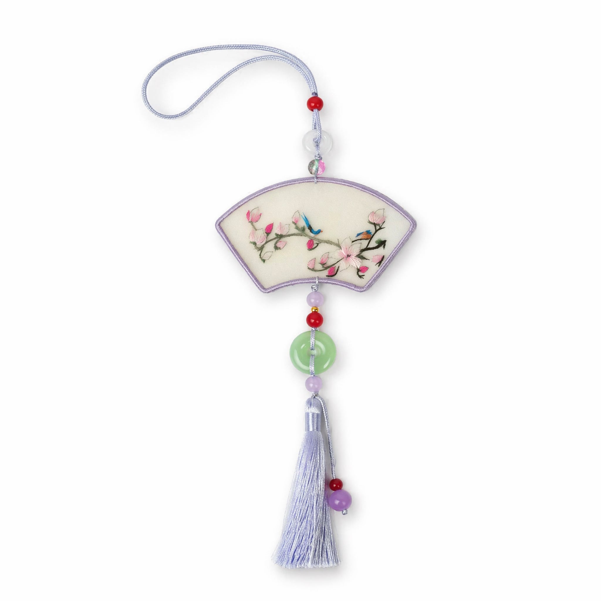 Apsastitch Su Embroidery "Magnolia and Bird" Car Hanging Ornament – 120-Hour Handcrafted Suzhou Embroidery Car Charm, 100% Mulberry Silk Base, Floral & Bird Rearview Mirror Decor, Unique Blessing Gift