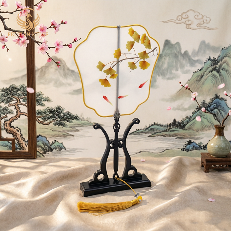 FEITIANXIUSEHandmade Double-Sided Silk Embroidery Round Fan Chinese Tuan Shan Classical Art Gift
