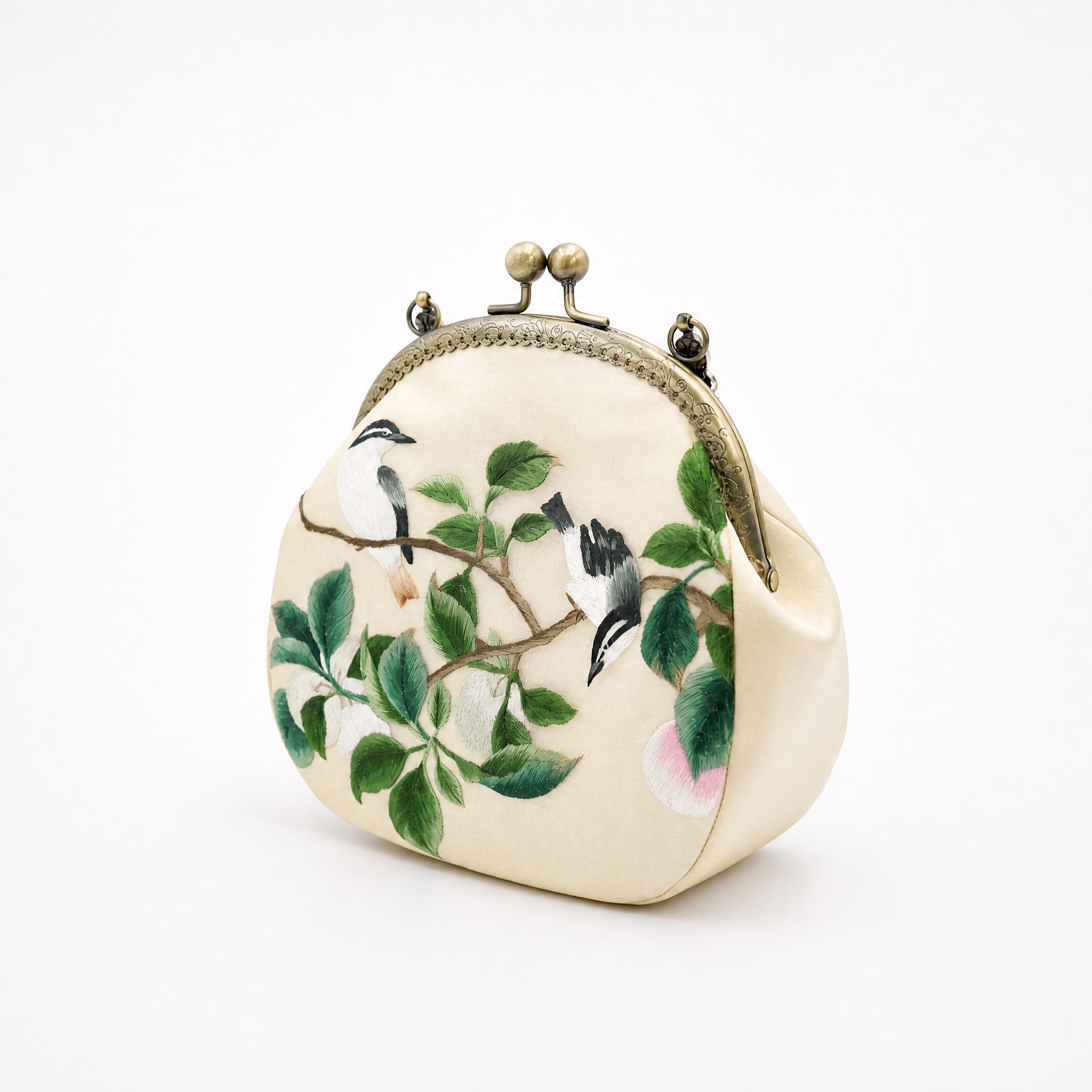 Apsastitch Su Embroidery "Ripe Fruit & Visiting Bird" Tote Bag – 216-Hour Handcrafted Silk Art Bag with Bronze Hardware, Unique Chinese Heritage Fashion Accessory Gift