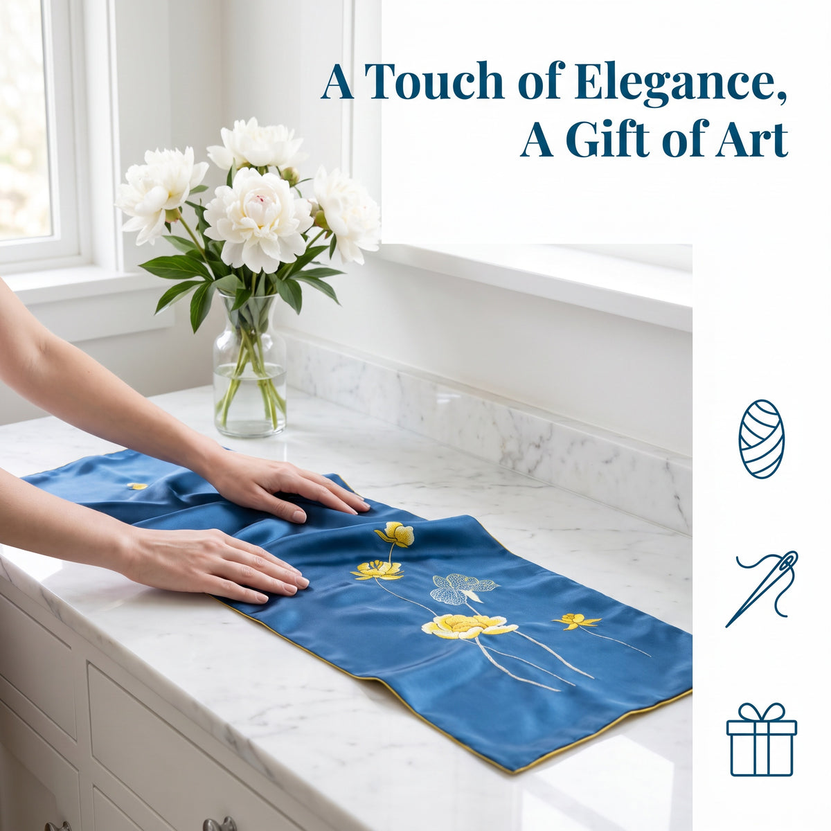 Apsastitch Xiang Embroidery Silk Scarf Series – 40-Hour Handcrafted Silk Scarves, 16 Momme 100% Mulberry Silk, Three Elegant Designs (Gingko / Golden Lotus / Butterfly), Unique Chinese Heritage Fashion Accessory Gift