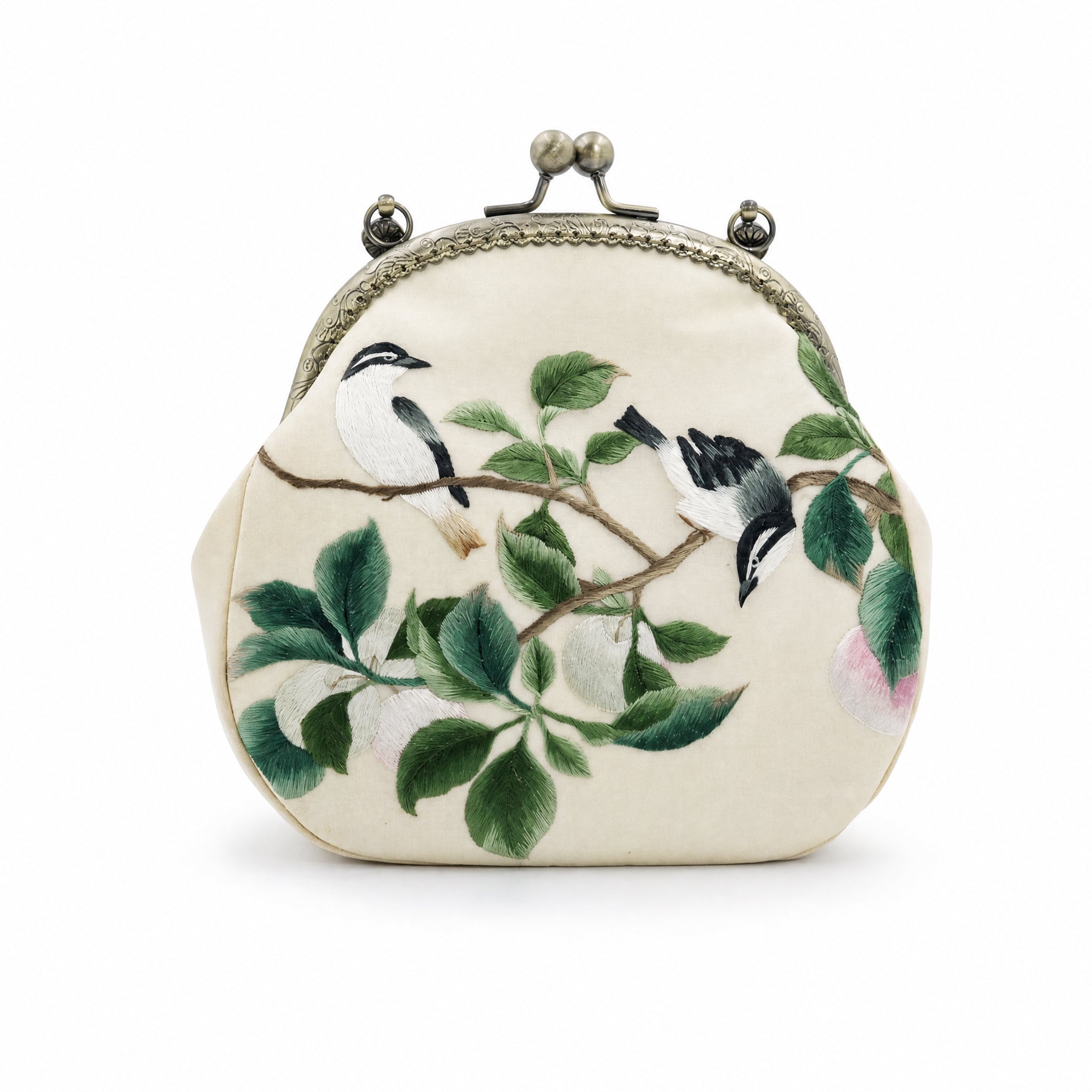 Apsastitch Su Embroidery "Ripe Fruit & Visiting Bird" Tote Bag – 216-Hour Handcrafted Silk Art Bag with Bronze Hardware, Unique Chinese Heritage Fashion Accessory Gift