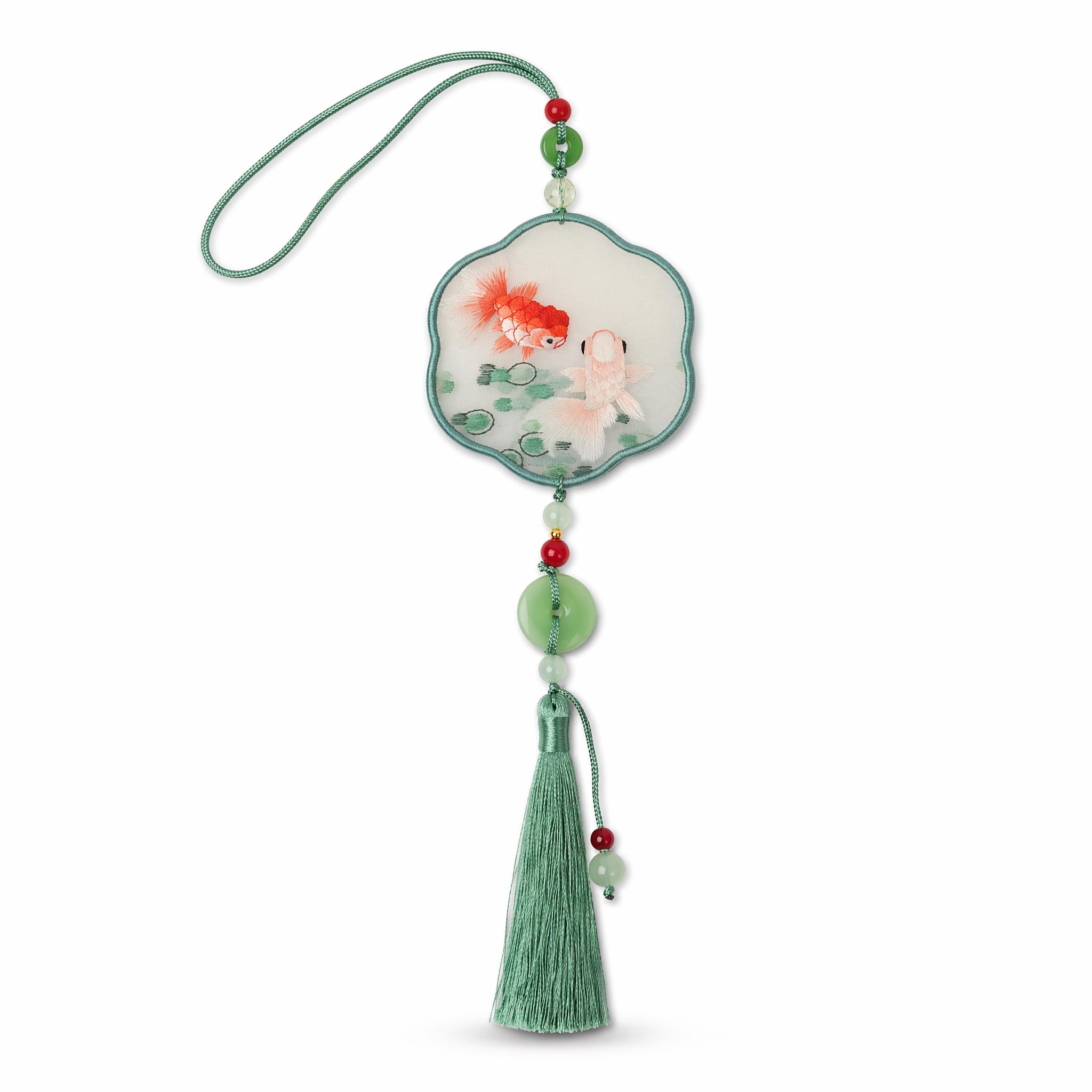 Apsastitch Su Embroidery "Goldfish" Car Hanging Ornament – 120-Hour Handcrafted Suzhou Embroidery Car Charm, 100% Mulberry Silk Base, Goldfish Rearview Mirror Decor, Unique Abundance & Prosperity Gift