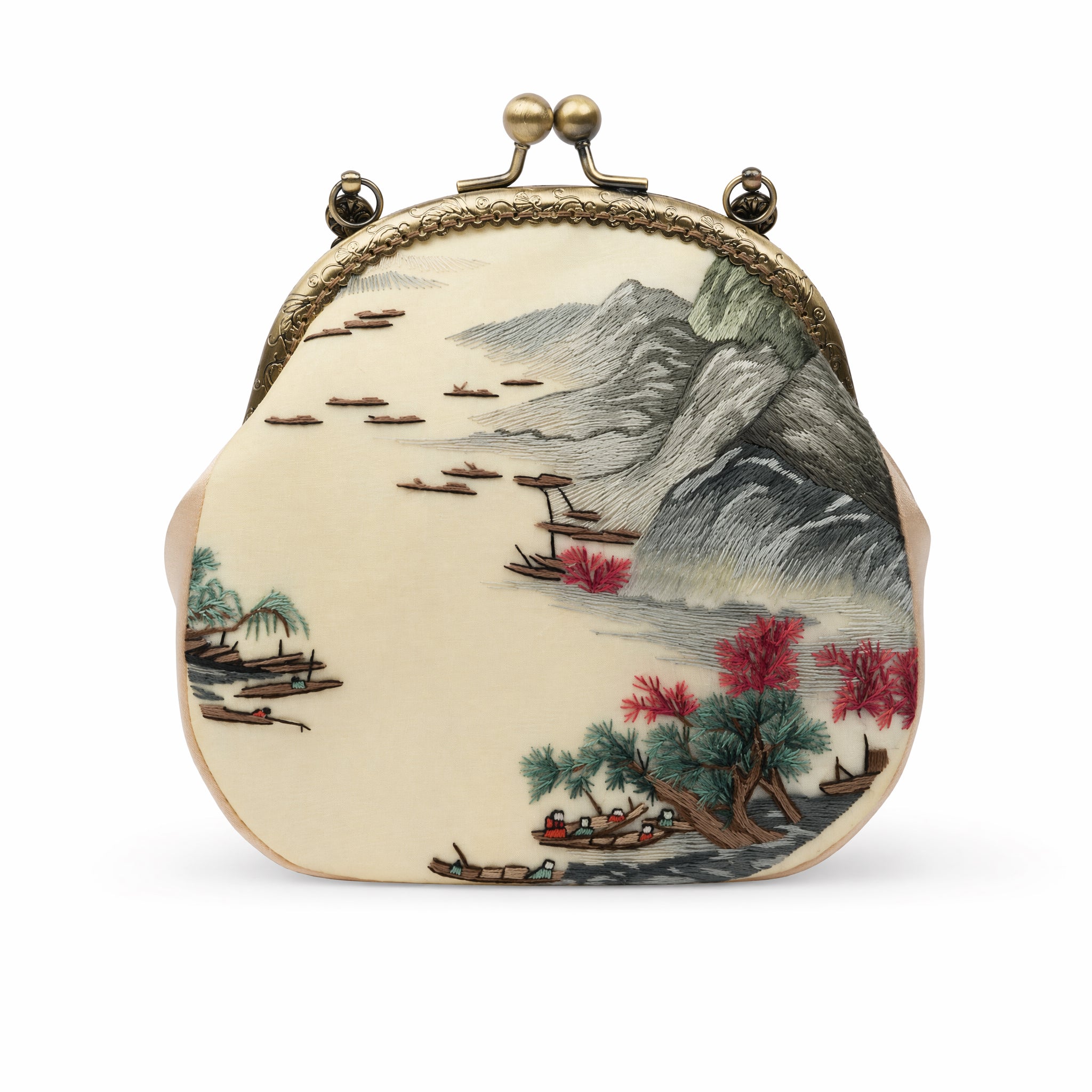 Apsastitch Xiang Embroidery Landscape Tote Bag – 68-Hour Handcrafted Silk Art Bag with Bronze Hardware, Unique Chinese Heritage Fashion Accessory Gift