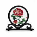 Apsastitch Double-Sided Peony Embroidery Table Screen – 126-Hour Handcrafted Xiang Embroidery Art Collectible, 20×20cm Silk Satin with Wenge Wood Frame