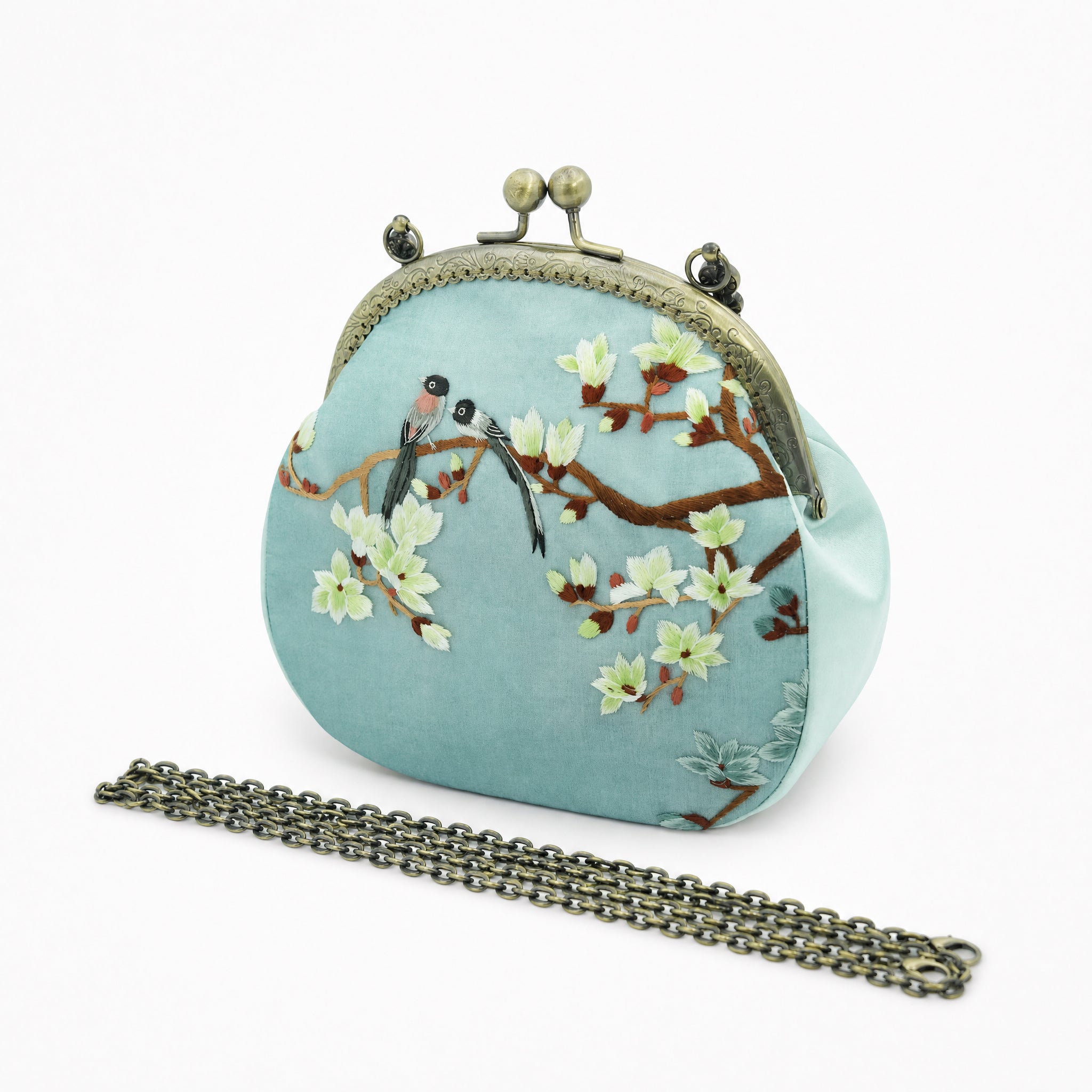 Apsastitch Su Embroidery "Magnolia & Bird" Tote Bag – 216-Hour Handcrafted Silk Art Bag with Bronze Hardware, Unique Chinese Heritage Fashion Accessory Gift