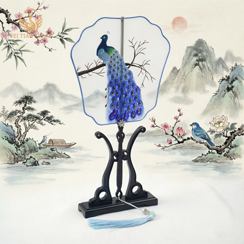 FEITIANXIUSEHandmade Double-Sided Silk Embroidery Round Fan Chinese Tuan Shan Classical Art Gift