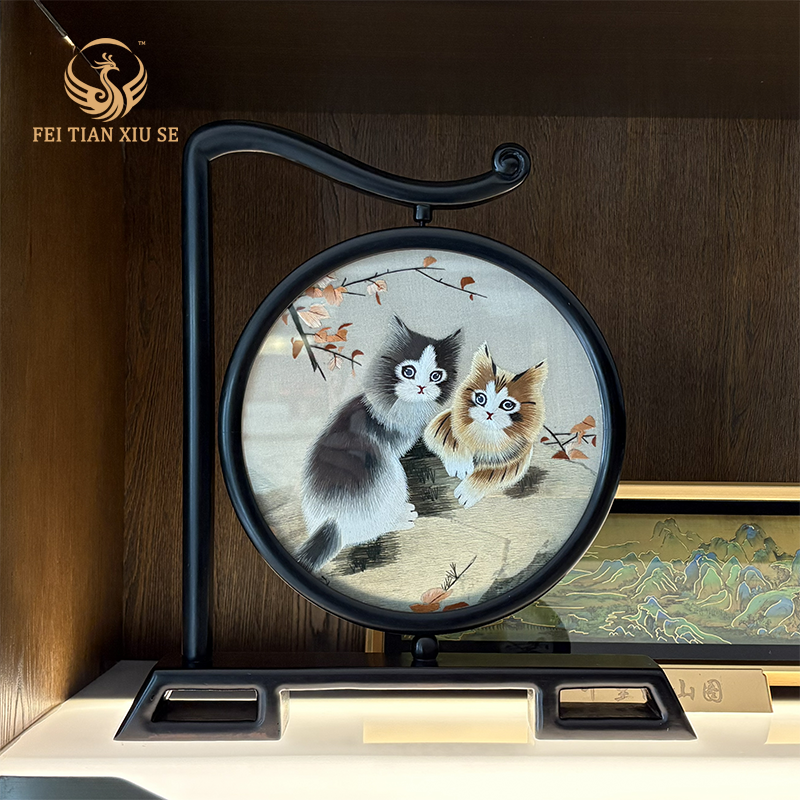 Premium Hand-Embroidered Panda Figurine - Authentic Xiang Embroidery Chinese Style Home Decor, Unique Tabletop Ornament & Luxury Souvenir Gift