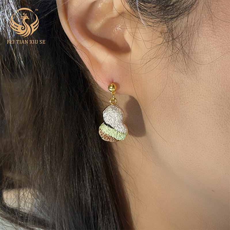 24KGold Plated Handmade Intangible Heritage Dangle Earrings Women Light Luxury Premium Gift