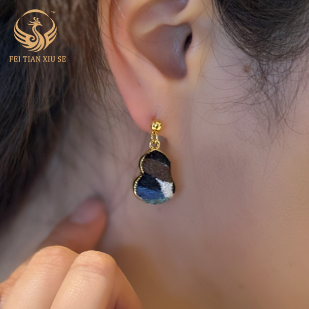 24KGold Plated Handmade Intangible Heritage Dangle Earrings Women Light Luxury Premium Gift