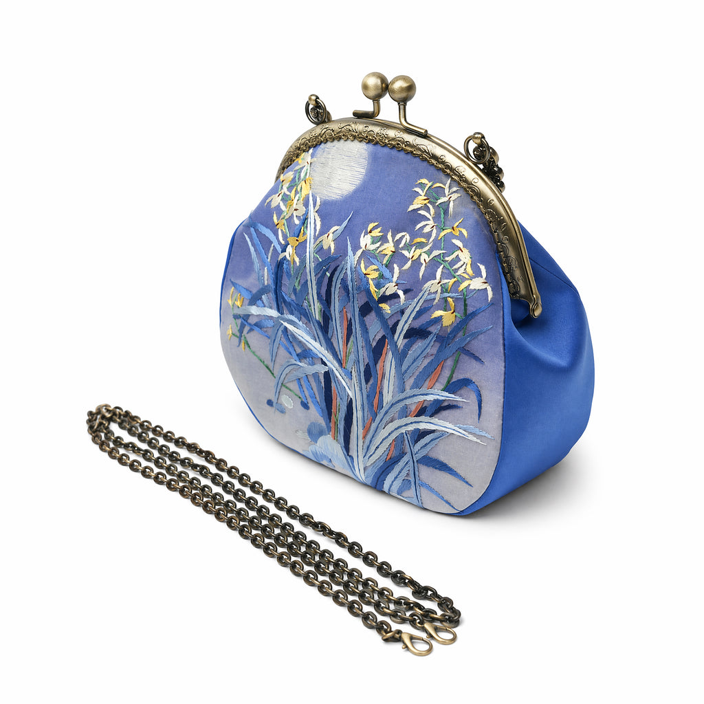 Apsastitch Su Embroidery "Moonlit Orchid" Tote Bag – 216-Hour Handcrafted Silk Art Bag with Bronze Hardware, Unique Chinese Heritage Fashion Accessory Gift