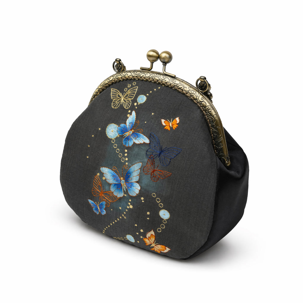Apsastitch Xiang Embroidery Butterfly Tote Bag – 24-Hour Handcrafted Silk Art Bag with Bronze Hardware, Unique Chinese Heritage Fashion Accessory Gift