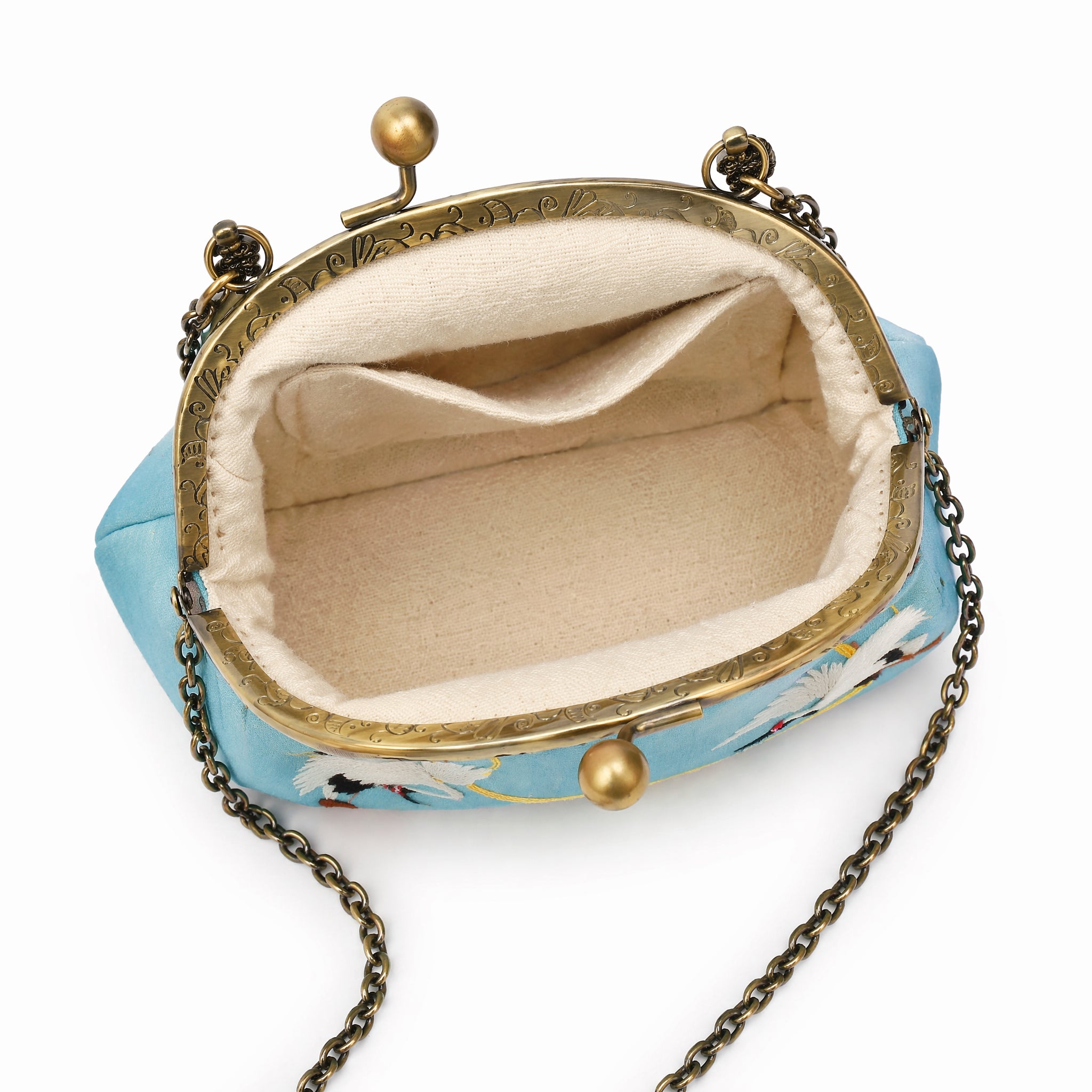 Apsastitch Xiang Embroidery White Crane Tote Bag – 68-Hour Handcrafted Silk Art Bag with Bronze Hardware, Unique Chinese Heritage Fashion Accessory Gift