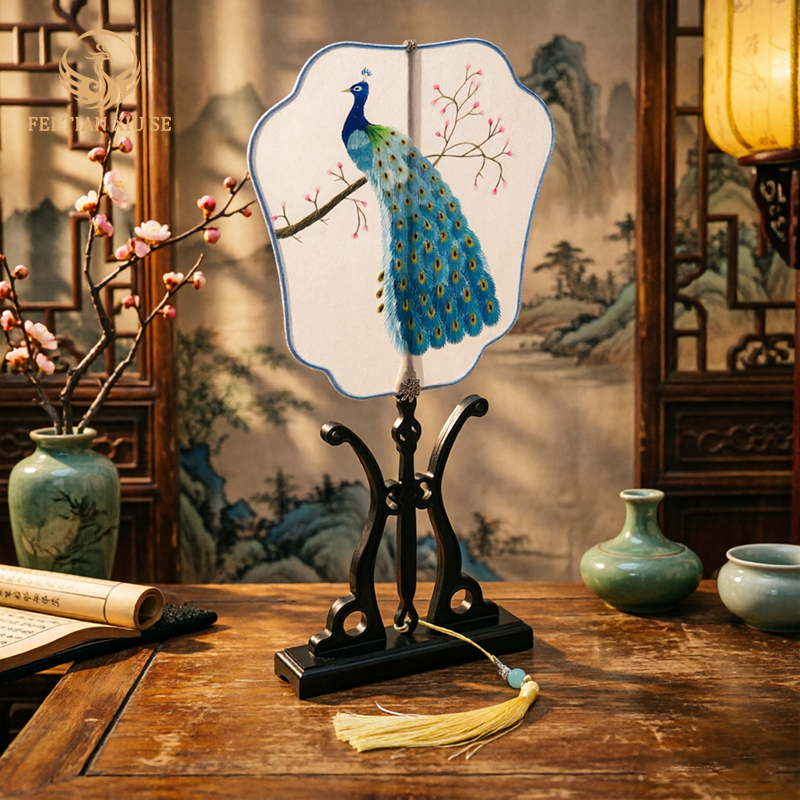 FEITIANXIUSEHandmade Double-Sided Silk Embroidery Round Fan Chinese Tuan Shan Classical Art Gift
