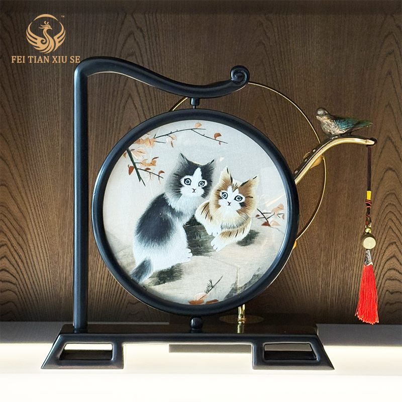 Premium Hand-Embroidered Panda Figurine - Authentic Xiang Embroidery Chinese Style Home Decor, Unique Tabletop Ornament & Luxury Souvenir Gift