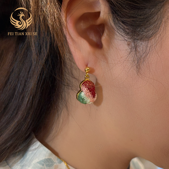 24KGold Plated Handmade Intangible Heritage Dangle Earrings Women Light Luxury Premium Gift