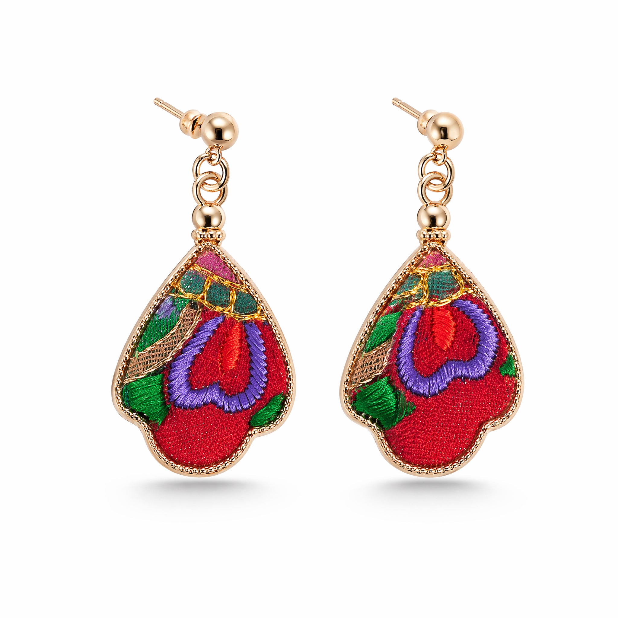 Apsastitch Xiang Embroidery "Floral Leaf Teardrop" Earrings Series – 24-Hour Handcrafted Intangible Cultural Heritage Earrings, Mulberry Silk Thread with Blended Stitch, Unique Chinese Floral Jewelry Gift